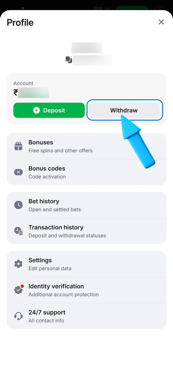 Click on withdraw to start the withdrawal process.