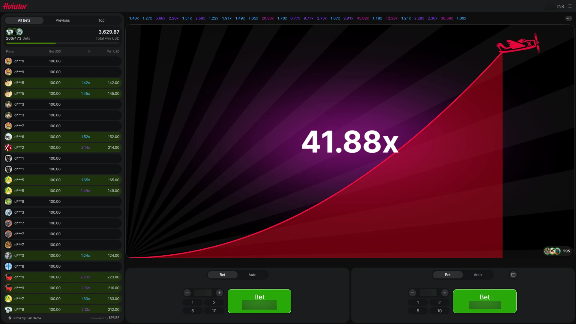 Double bet feature in 1win Aviator game in India.