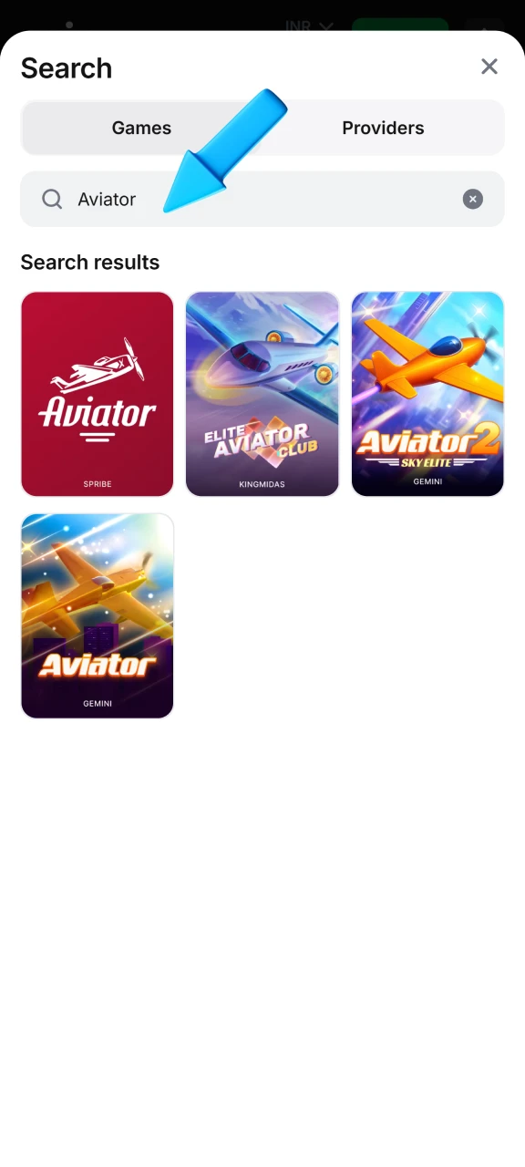 Locate and open the Aviator game in 1win online casino.