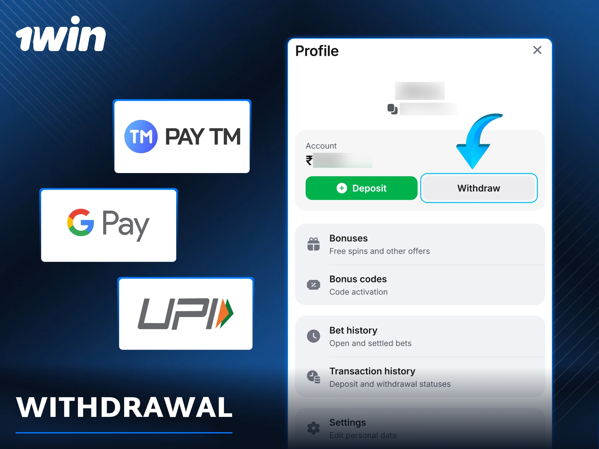 How to withdraw winnings from 1win online casino and mobile app.