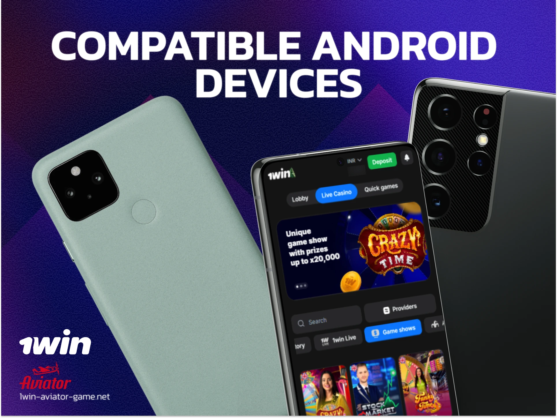 List of popular Android smartphones in India compatible with 1win Aviator app.