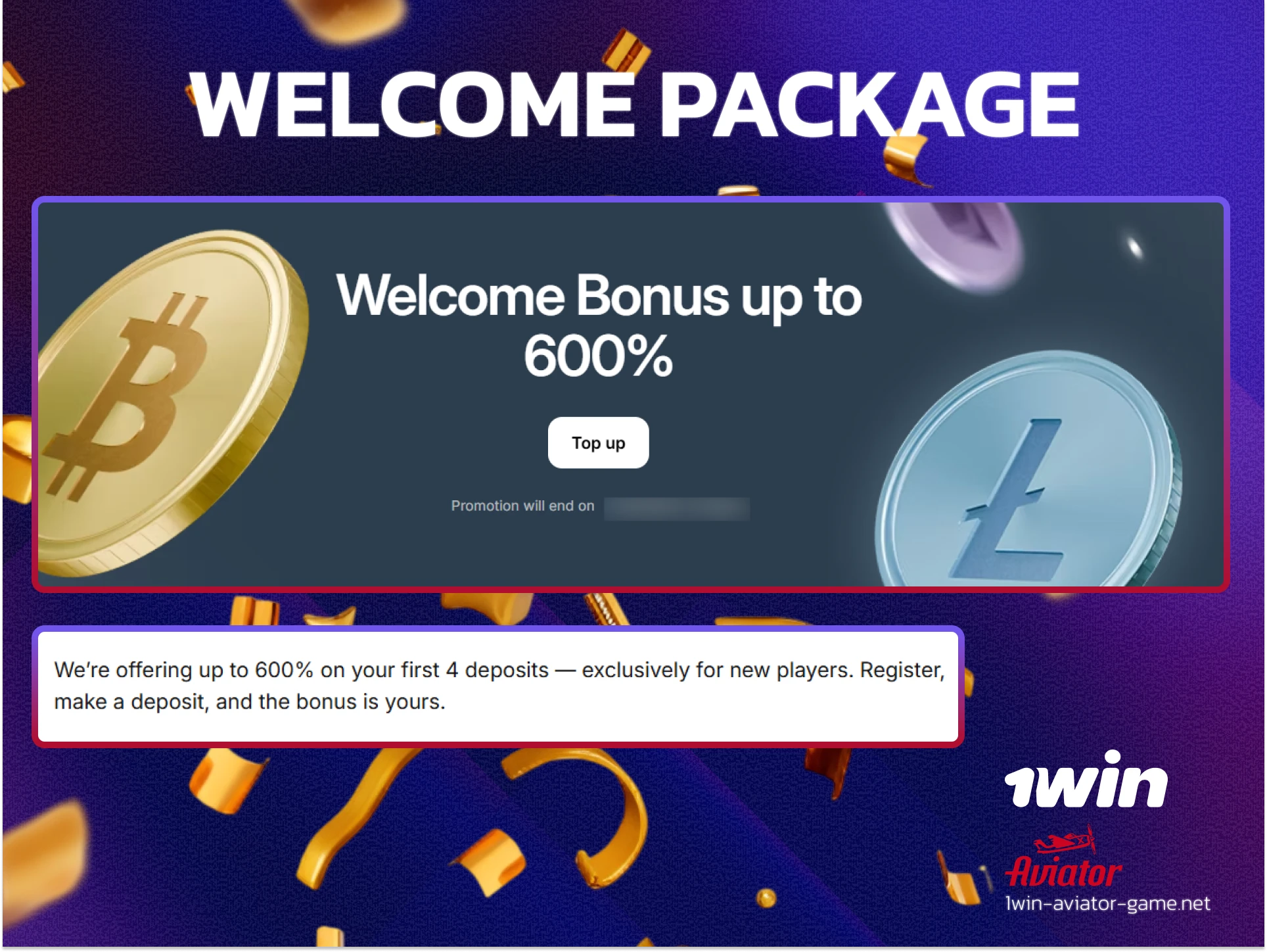 1win welcome package in India supporting both INR fiat and Cryptocurrency deposits.