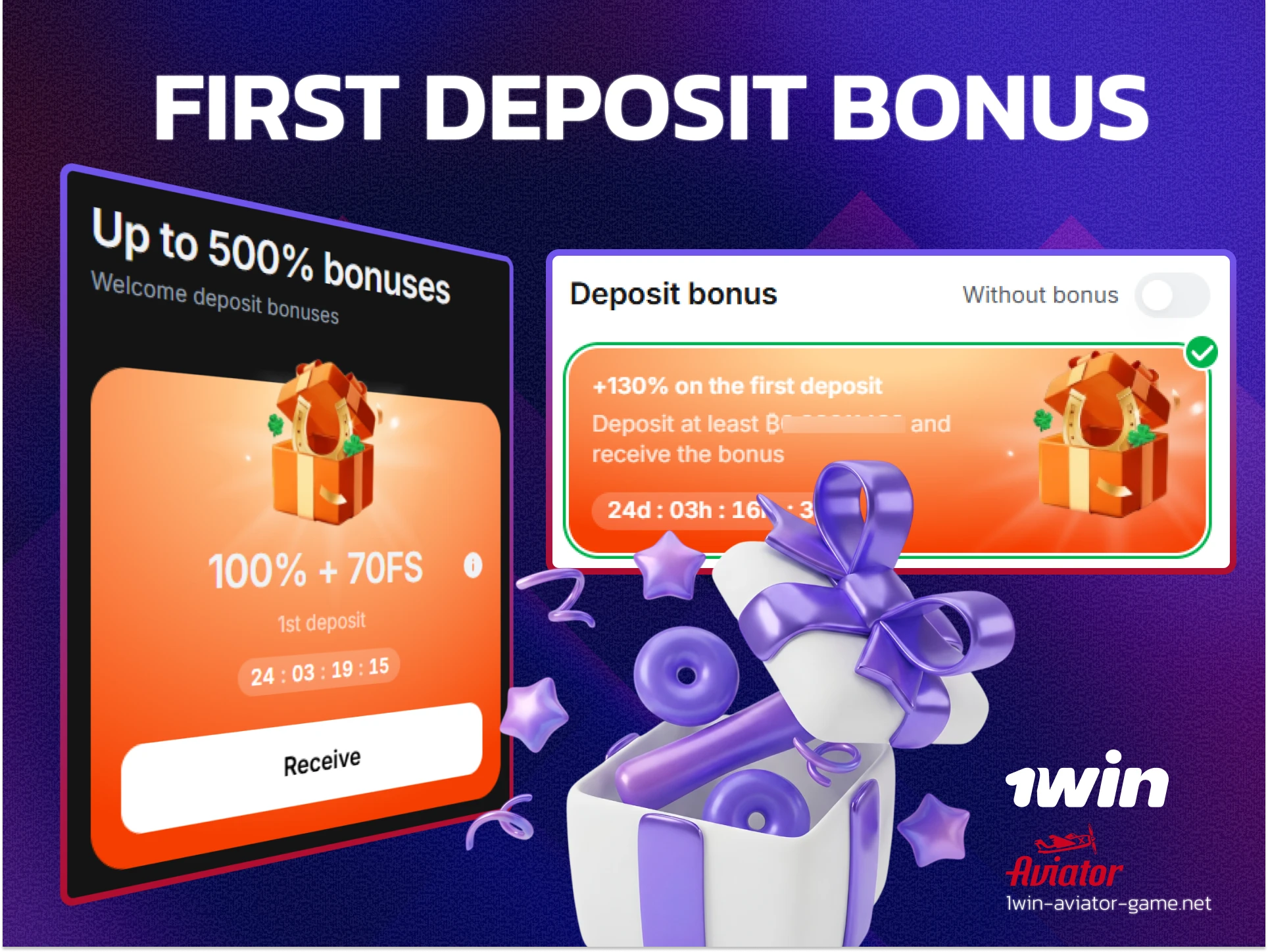 1win 500% welcome bonus banner for new Indian players on their first deposit.