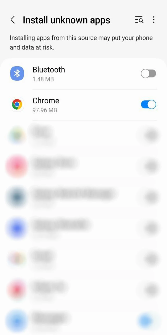 Mobile settings menu showing Allow from this source for unknown app installation.