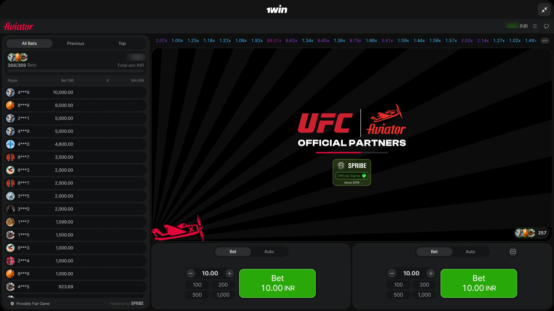 Setting a bet amount and choosing auto-cash out mode in 1win Aviator.