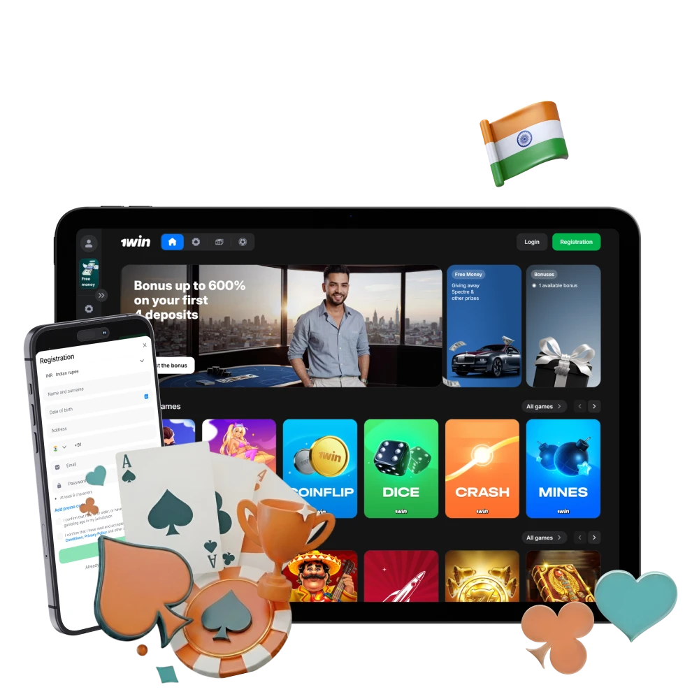1win India official website homepage featuring sports betting and online casino interface for Indian players.