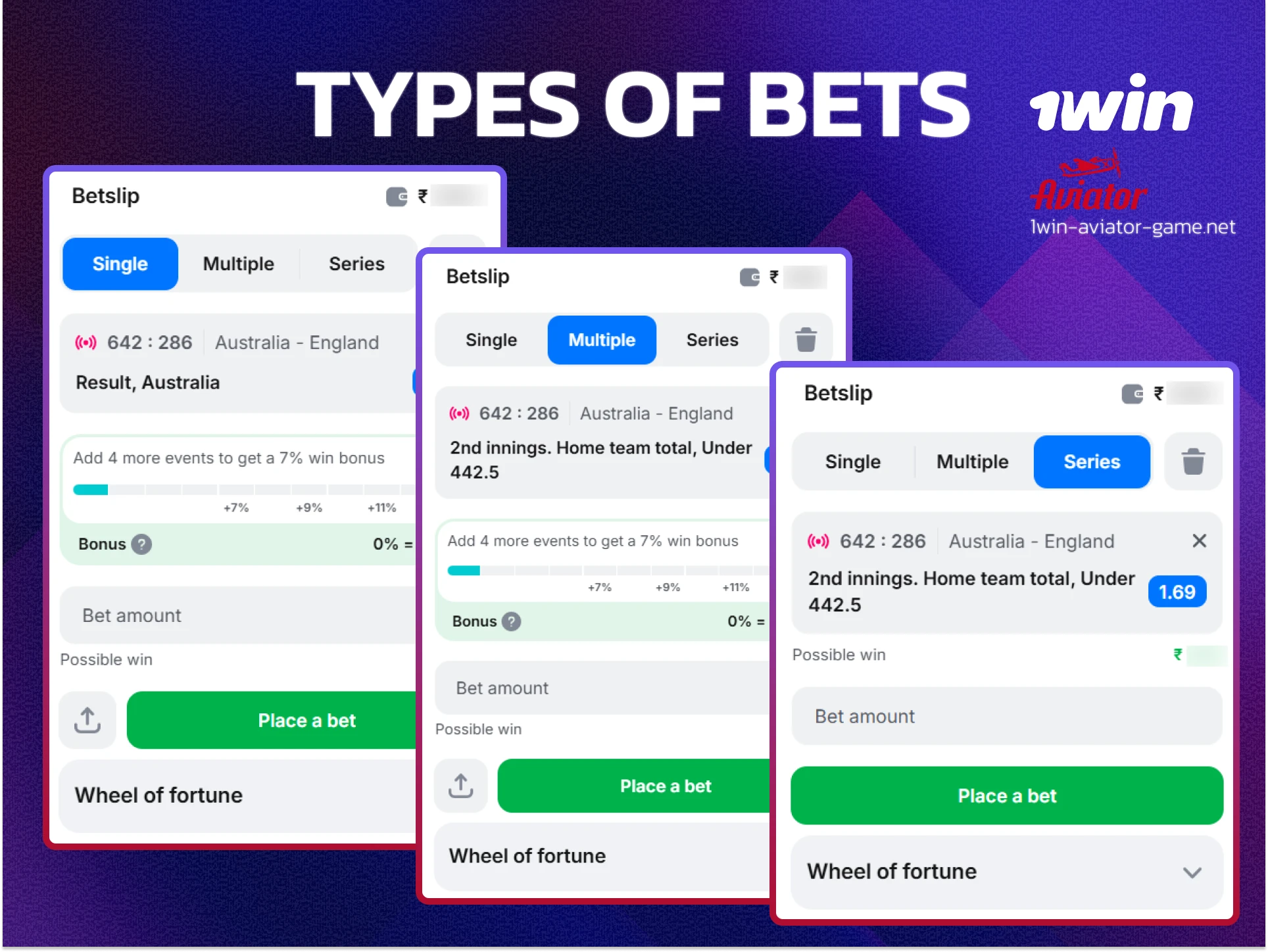 1win betting slip options illustrating single, accumulator, and system bets for sports fans.