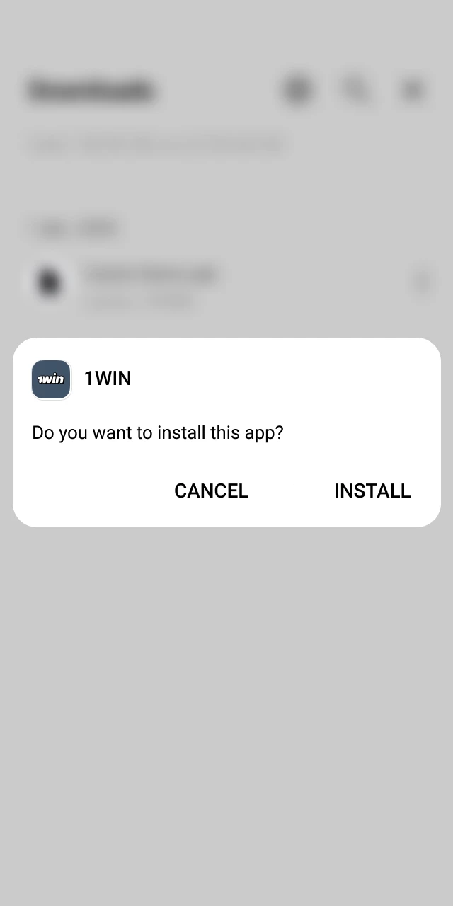 The final Android system prompt to install the 1win mobile application.