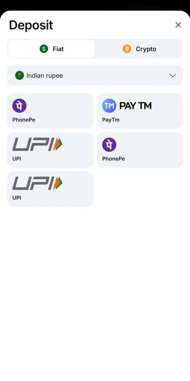 Depositing INR via UPI in the 1win Android app to start playing casino games.