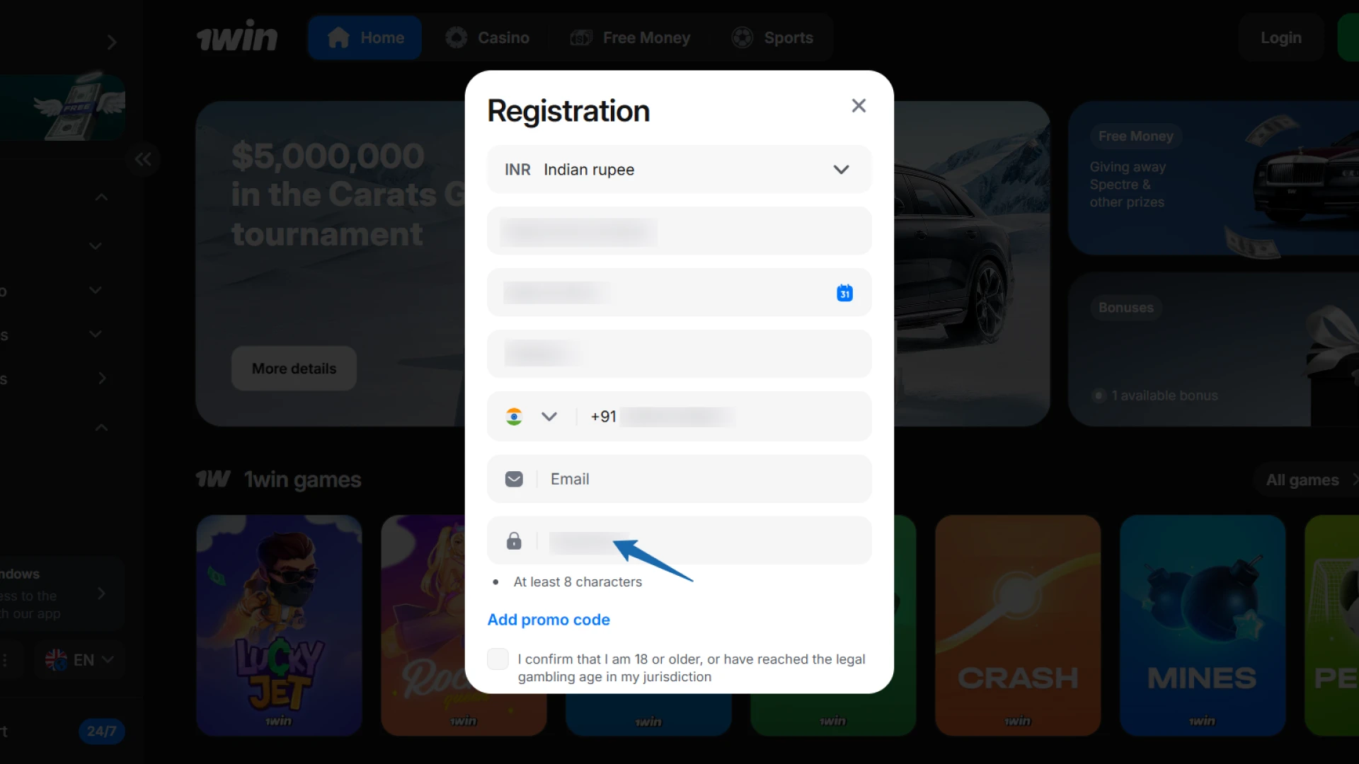 Setting up a strong password for 1win India account security and data protection.